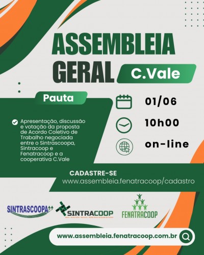 Trabalhadores da C.Vale terão assembleia no domingo dia 1º Trabalhadores da C.Vale terão assembleia no domingo dia 1º